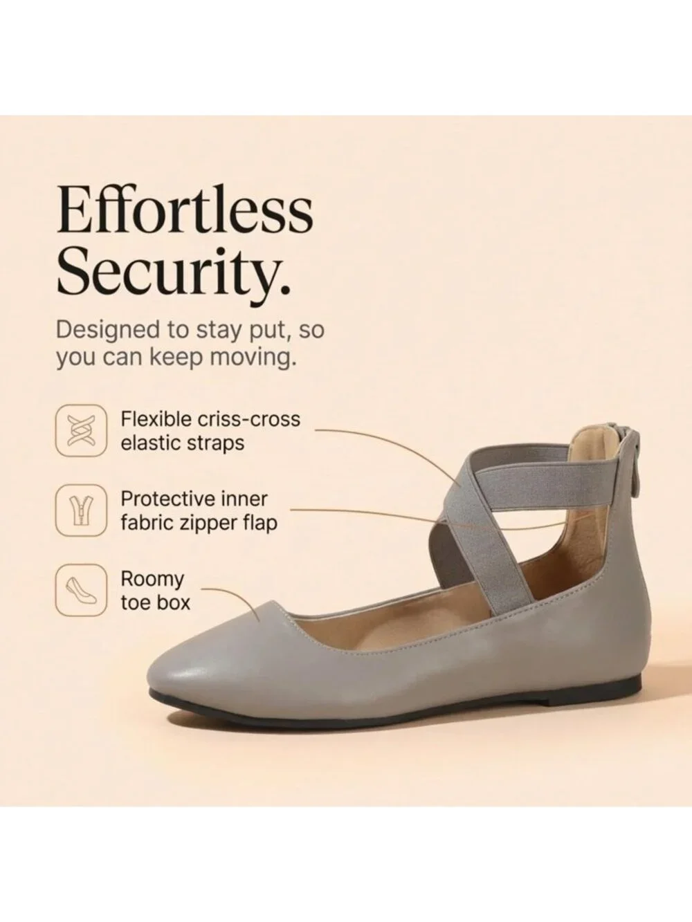 Women's Grey Foam Cushioned Closed Toe Criss Cross Elastic Strap Flat Shoes